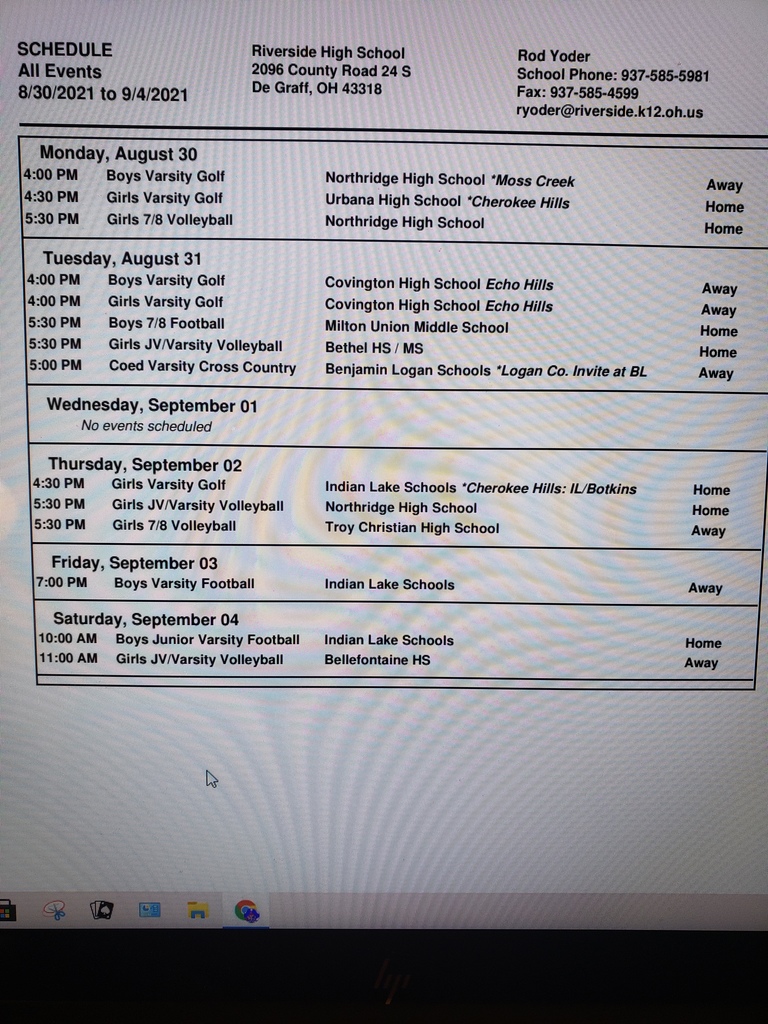 Riverside Athletics August 30-September 4