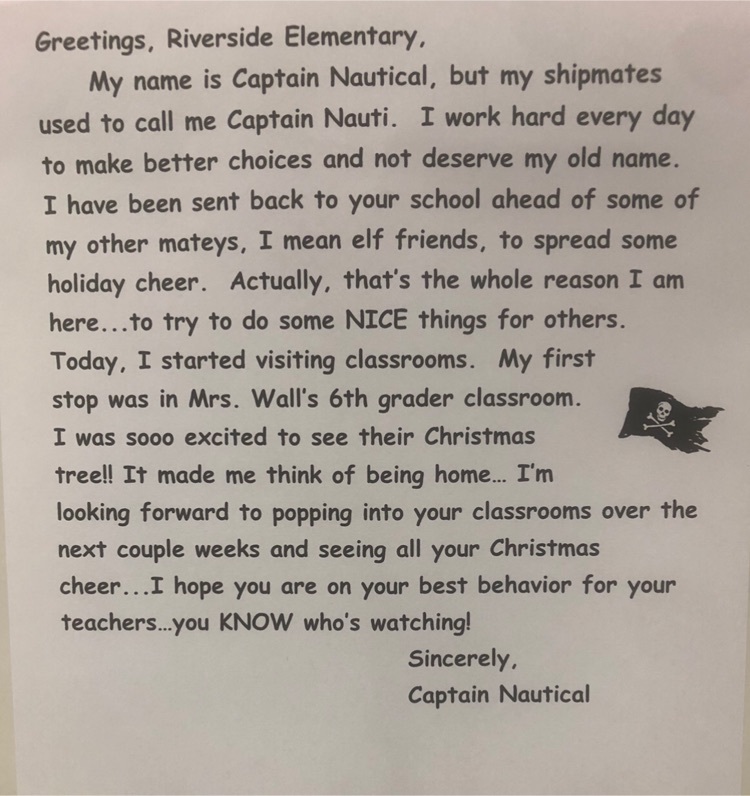 Capt. Nautical’s letter to our elementary this year  
